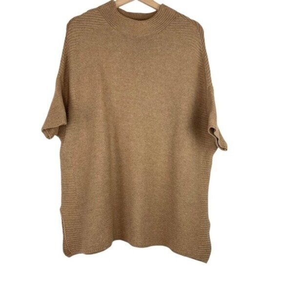 Talbots Knit Sweater Top Mock Neck Tan Short Dolman Sleeve - Picture 1 of 6